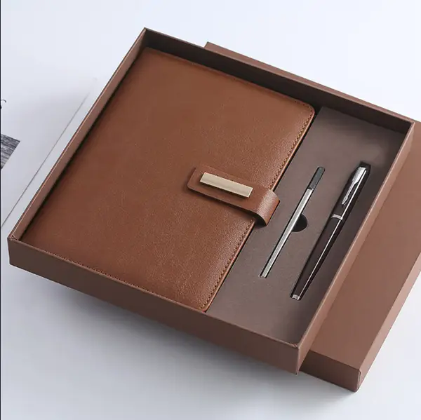 Custom Logo Leather Notebook Pen Set Promotional Company Gift with Box and Bag
