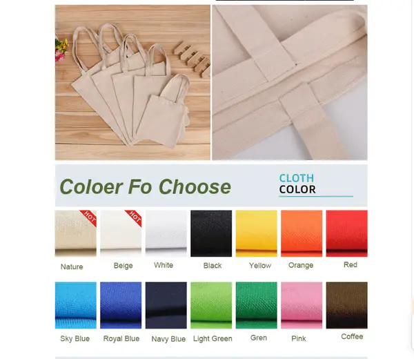 Plain Blank Cotton Canvas Tote Bag DIY Custom Logo Printed Shopping Bag White or Original Color for Gift Purpose