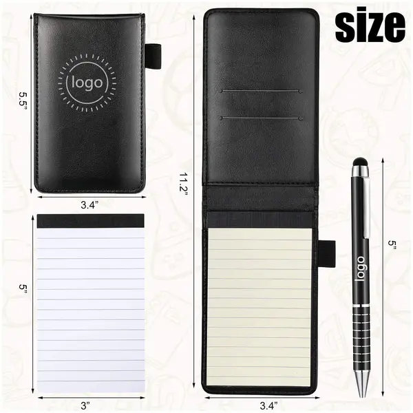 Custom Logo Leather Cover Pocket Notepad with Pen 