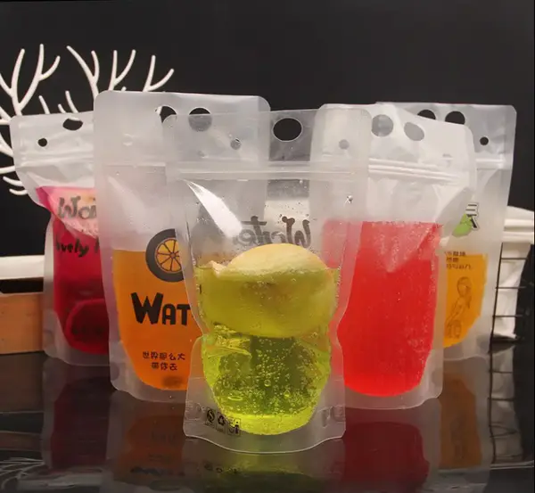 Straw Liquid Packaging Bag LOGO Spout Pouch Sealed Transparent Pouch Juice Bag