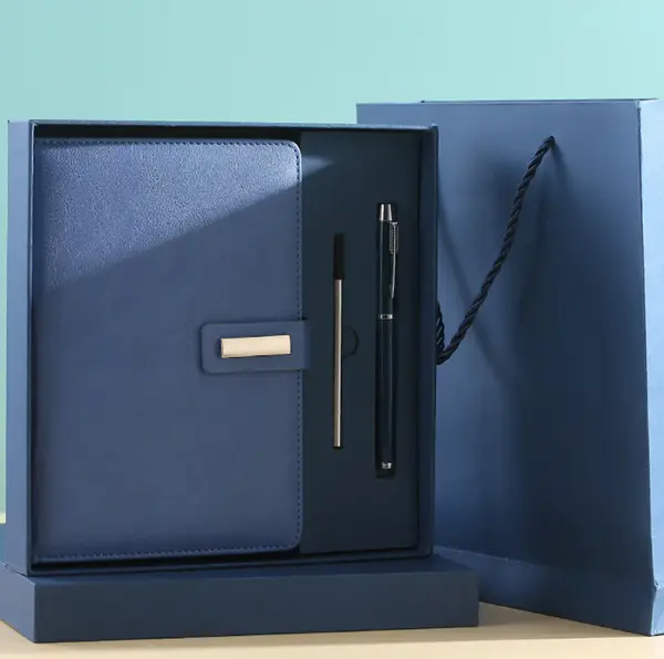 Custom Logo Leather Notebook Pen Set Promotional Company Gift with Box and Bag