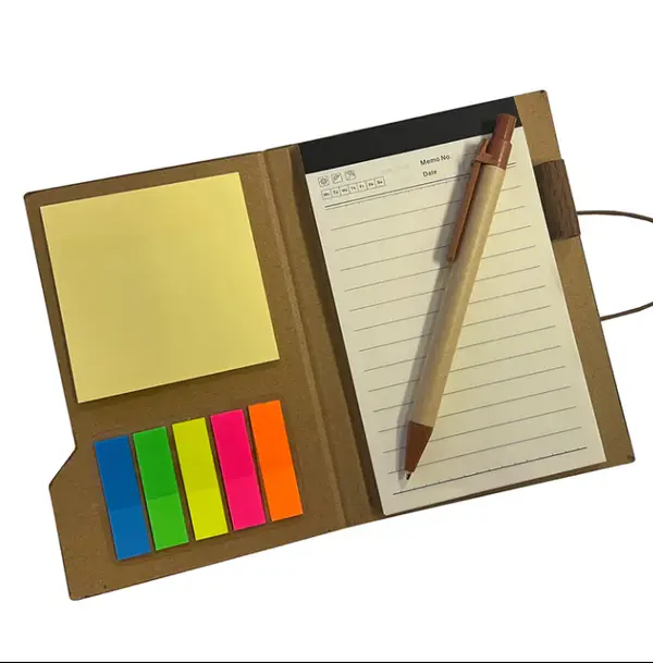 Custom A5 Wood Kraft Paper Memo Pads Planner Stickers Journal Stationery Notebook Set with Pen & Sticky Notes Cover Ideal Gift