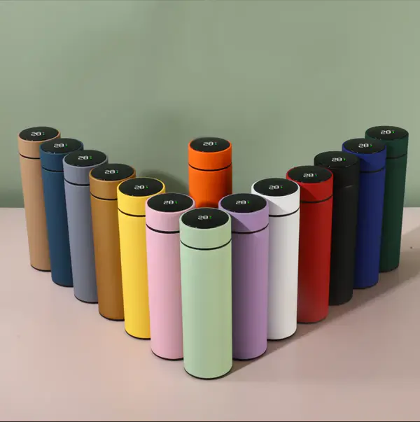 Reusable Smart Intelligent Electronic LED Temperature Display Thermos Straight Shape 500ml Thermos Water Bottle