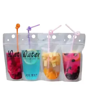 Straw Liquid Packaging Bag LOGO Spout Pouch Sealed Transparent Pouch Juice Bag