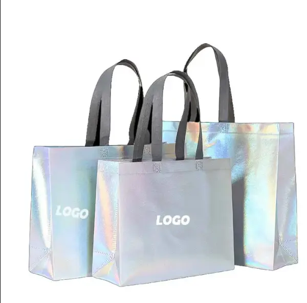 Non-woven Silver Metallic Laser Shopping Bag Sublimation Tote Bag
