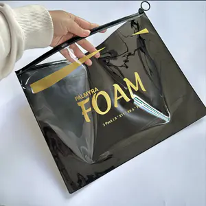 Luxury Black Packaging Bags Custom Logo Clear Vinyl Pvc Zipper Bags Slide Zip Lock Plastic Bag Pouch for Swimsuit