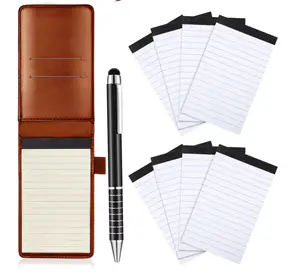 Custom Logo Leather Cover Pocket Notepad with Pen 