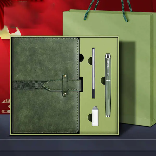 Business Gift Set Custom Logo Stationery Customized Luxury Pu Leather Notebook with Pen USB Flash Drive Cooperate Gift Box Set